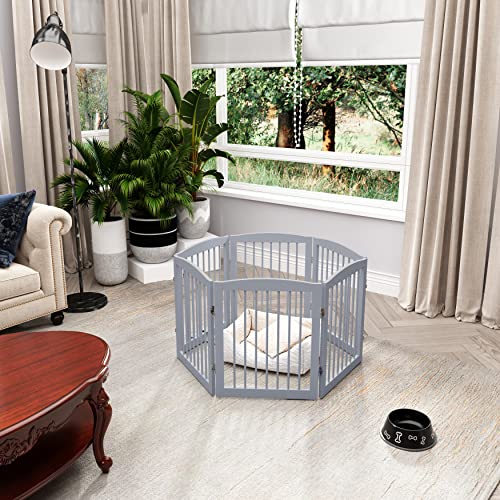 Freestanding Pet Gate for Dogs (24" Height-6 Panel / Gray)
