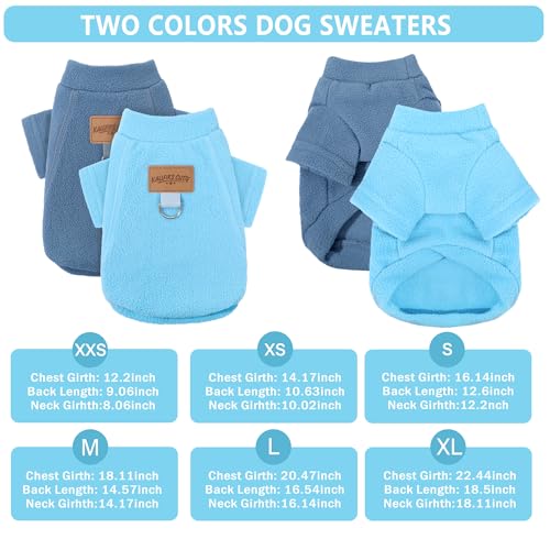 2 Pack Dog Sweaters Warm Fleece Dogs Sweatshirt for Small Medium Dogs with Leash Ring Pet Puppy Coat Apparel Winter Dog Clothes for Chihuahua (Blue+Steel Blue / X-Small)