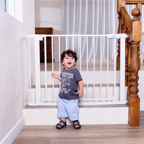 Baby Gate for Stairs No Drilling (White / 41-46"W, 30"H)