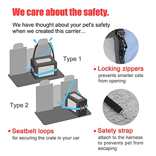 Large Cat Carrier 24"x16.5"x16.5" Soft (Blue (With Litter Box） / 24.0"L x 16.5"W x 16.5"H)