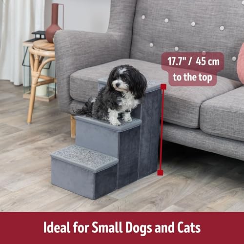 3 Step Velour Pet Stairs (Gray / 11" W x 17.7" H)