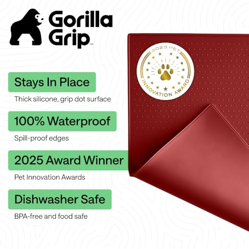 Dog Food Mat 100% Waterproof Silicone (Red / 16"l X 10"w)