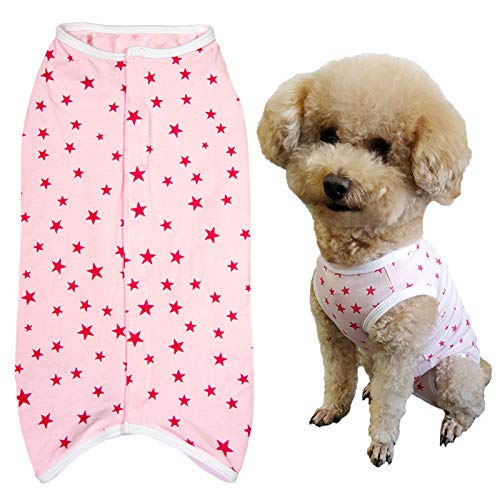 Dog’s Recovery Suit Post Surgery Shirt for Puppy (XX-Small / pink stars)