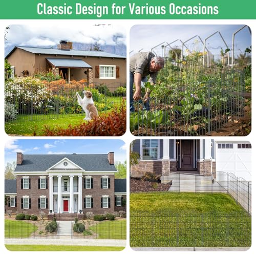 10 Panel No Dig Metal Garden Fence 40"H x 23.6'L Dog Fence Outdoor for Yard (10pc 23.6 ft(L) X 40 in(H)-Convex)