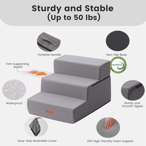 Dog Stairs for Small Dogs 14" H (Grey / 18"x22"x14"Extra Wide)