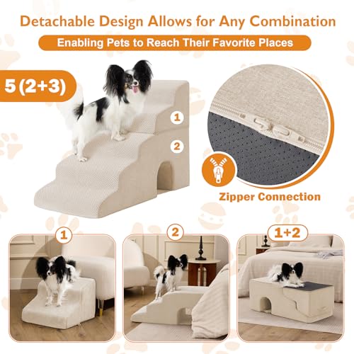 Dog Stairs for Bed 23'' H (Beige / Standard 15.5''x32.3''x23'')