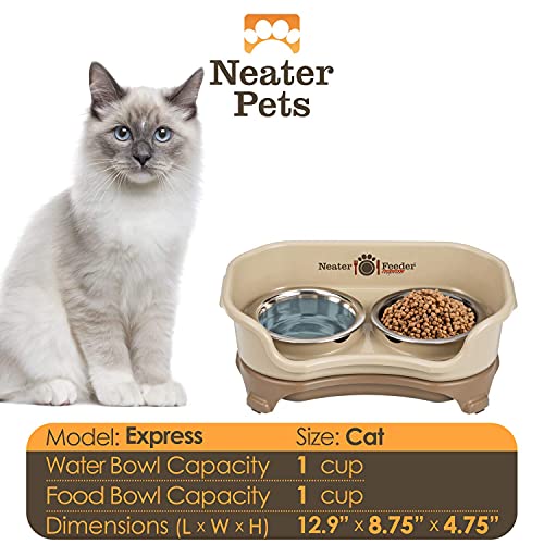 Express Mess Proof Cat Bowls Elevated (Cat w/ Standard Bowls / Cappuccino)