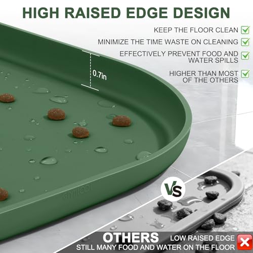 Waterproof Silicone Pet Food Mat with Raised Edge for Dog & Cat (Dark Olive / 12"L x 12"W)