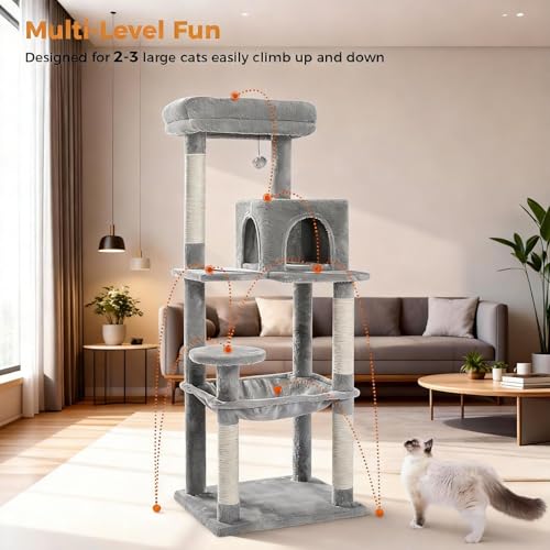 56.3" Cat Tree with Metal Hammock (Grey / 56.3in)