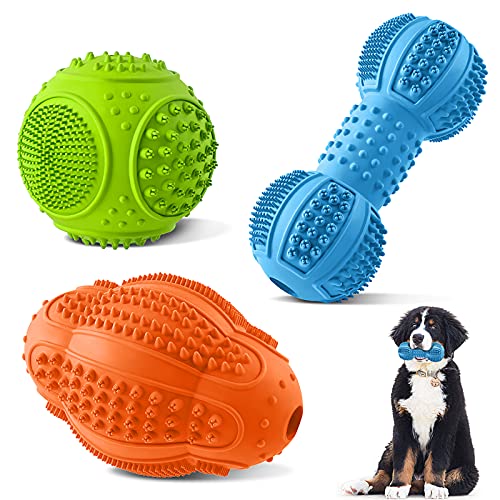 Dog Chew Toys 3 Pack for Aggressive Chewers (Blue-Green-Orange)