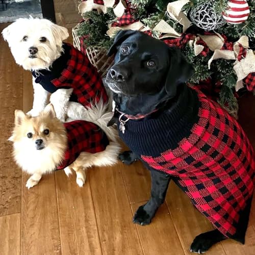 Dog Sweaters for Large Medium Small Dogs (M - Chest 22", Back 16" / Red&Black)
