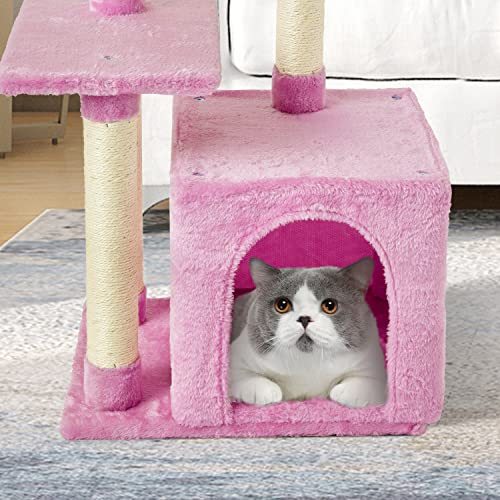 Cute Cat Tree Kitten Cat Tower Condo Cat Furniture Sisal Scratching Posts P (Pink)