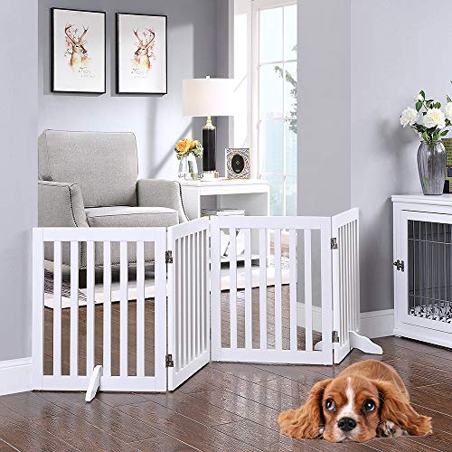 24”H Free Standing Pet Gate for Dog Cat (White / 80"W×24"H)