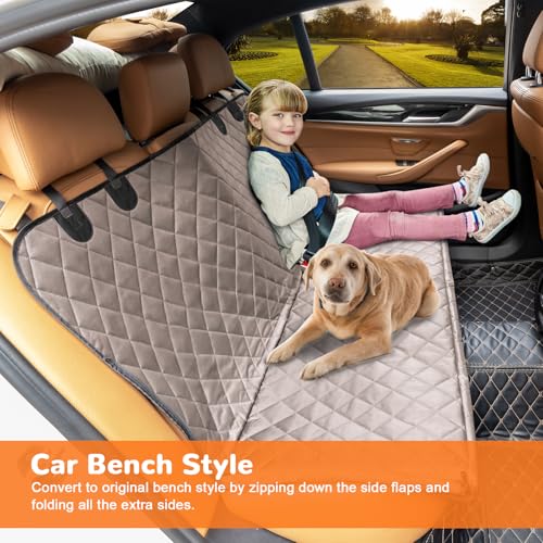 Dog Car Seat Cover for Back Seat (Khaki / Standard - 54" Length)