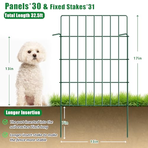 30 Pack Decorative Garden Fence Total 32.5ft (30 pack - 17in(H) x 32.5ft(L) / Green)