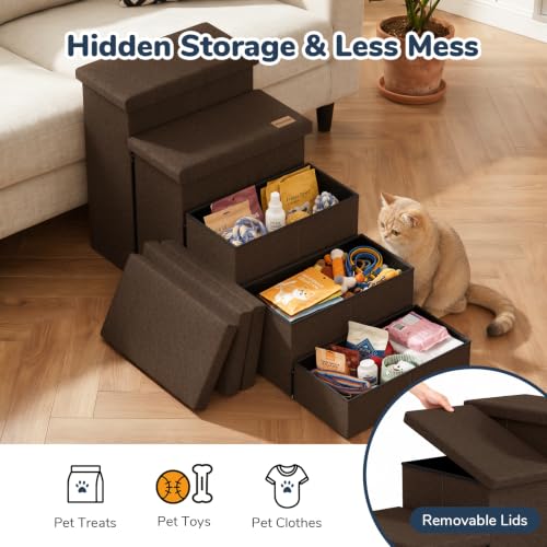 5 Step Wide Dog Stairs with Storage 23" H (Coffee / 50"D x 17"W x 23"H)