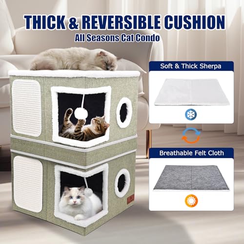 2 Story Cat House for Indoor Cats (Green / Double)