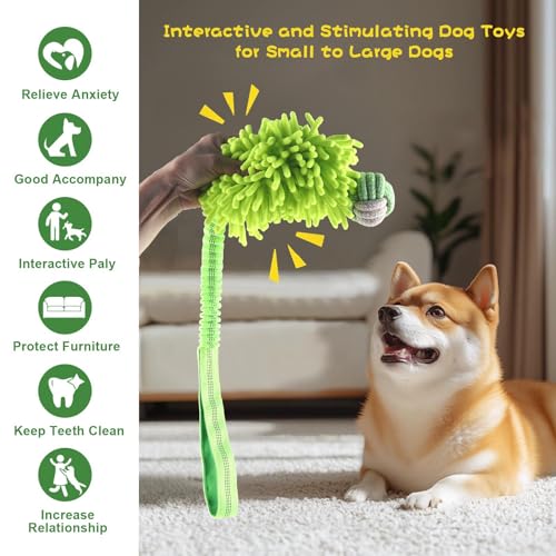 Dog Puppy Toys Dog Squeak Toys Plush Dog Toy with Dog Ropes Knots for Fun and Teeth Cleaning (Green / Dog Bite Ball Toy)