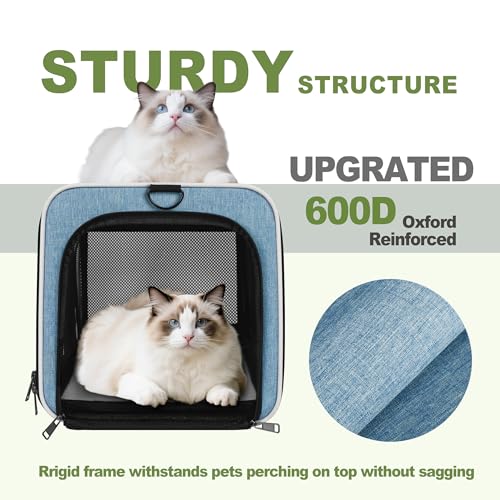 Cat Carrier 18 x 11 x 11 Top Loading Soft Pet Travel Bag Over 15lbs (Blue / 18.0"L x 11.0"W x 11.0"H)