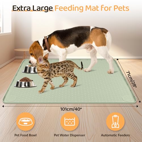 Dog Food Mat 40''x28'' Extra Large Dog Mat for Food and Water (40"L x 28"W / Green)