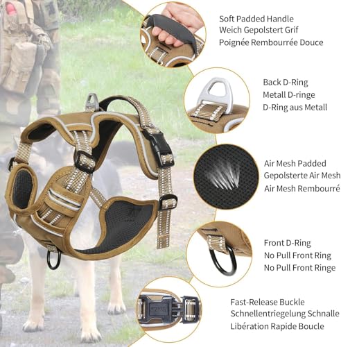 Dog Harness Dog Harness for Small Medium Large Dogs No Pull Adjustable Padded Reflective Harness with Handle for Walking Training (M / Brown)