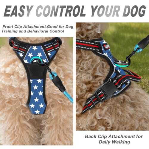 No Pull Dog Harness Front Clip Heavy Duty Reflective Easy Control Handle for Large Dog Walking (X-Small(Chest:15.5-19.5”) / Blue Star)