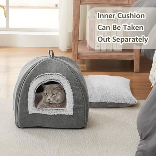 Cat Bed Cave Cat Beds for Indoor Cats (Grey / 15"D x 15"W x 15"H)