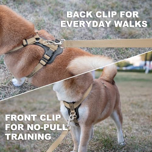 No Pull Dog Harness with Leather Accents (XL / Beige)