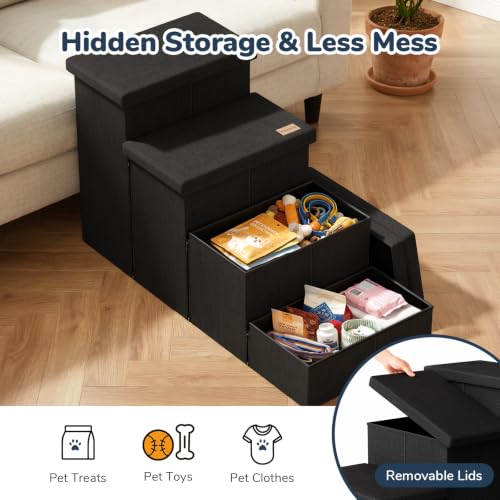 4 Step Wide Dog Stairs with Storage 23" H (Black / 40"D x 17"W x 23"H)