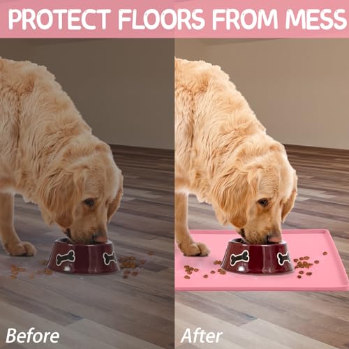 Silicone Cat & Dog Food Mat for Floors Waterproof (Pink / 22''×14'')