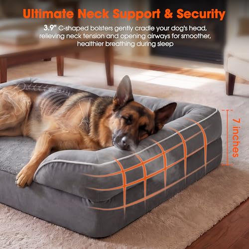 Waterproof Orthopedic Dog Bed for Extra Large Dogs with Bolster (Grey / XXL (45"x35" - 3.5" Thick))