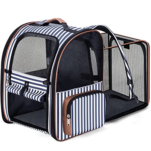 Extra Large Cat Backpack Carrier Expandable Pet Carrier Backpack for Small Dogs Medium Cats Fit Up to 18 Lbs (Striped)