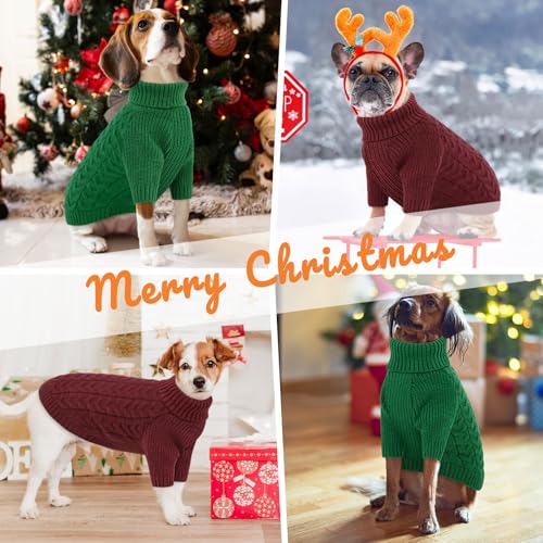 Large Dog Christmas Sweater Warm Soft Cable Knit Dog Sweater (Large / Burgundy)