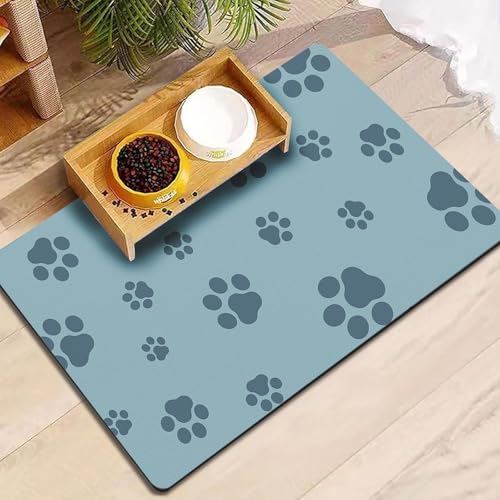 Pet Feeding Mat Dog Cat Food Mat Absorbent No Stains Quick Dry Rubber Bottom Anti (Gray Blue-JY / 12"×20")