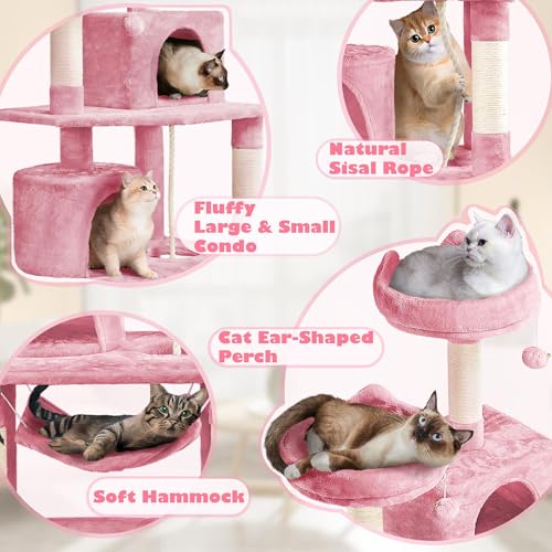 62.5inches Cat Tree Cat Tower Cat Condo with Platform & Hammock (62.5in / Pink)