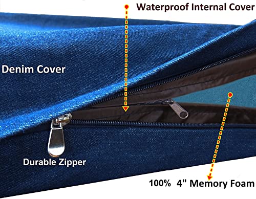 Memory Foam Dog Bed for Large Dogs (XXL 55" Length X 37" Width / Denim in Navy Blue)