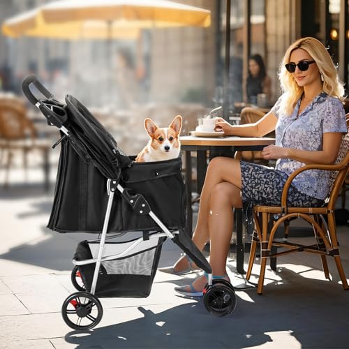 3 Wheels Pet Stroller for Small Dogs and Cats (Black / 29.2"x17.7"x 39.4")