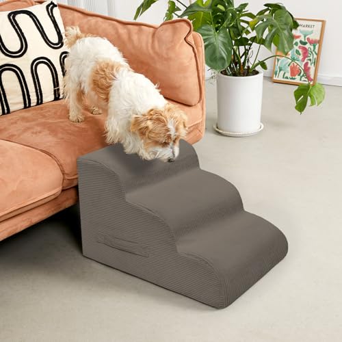 3 Step Dog Stairs Pet Ramp for High Beds (Light Brown / 3-Step 16"H)