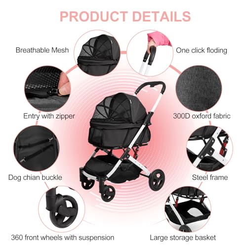 Pet Stroller for Small Dogs and Cats (Black)