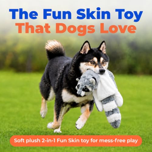2-in-1 Stuffless Squeaky Dog Toy - Raccoon, Medium (Grey/Raccoon / Medium)