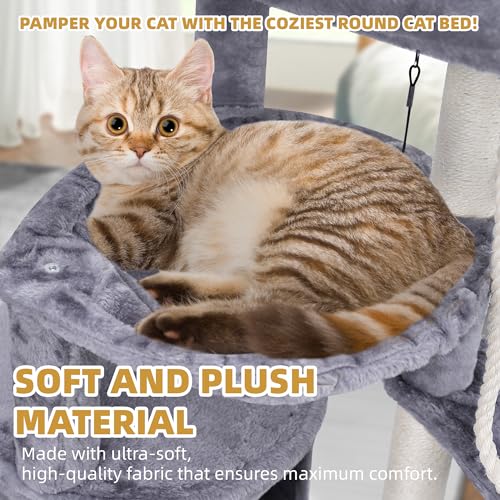 Three Layer Cat Tree with Cat Condo and Two Hammocks (Small / Grey)