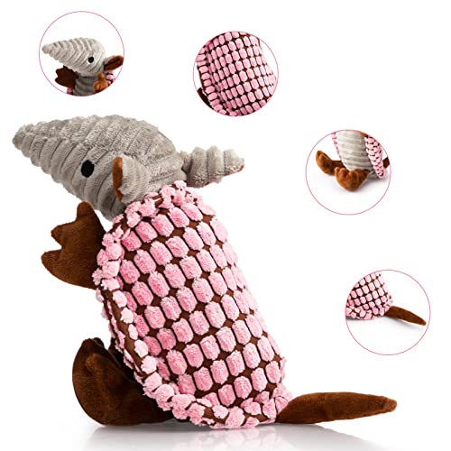 Armadillo Squeaky Puppy Dog Toys for Small Medium Dogs (8 IN / Pink)