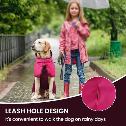 Dog Raincoat Waterproof Rain Jacket with Hood (M(Back Length14.1") / Rose Red)