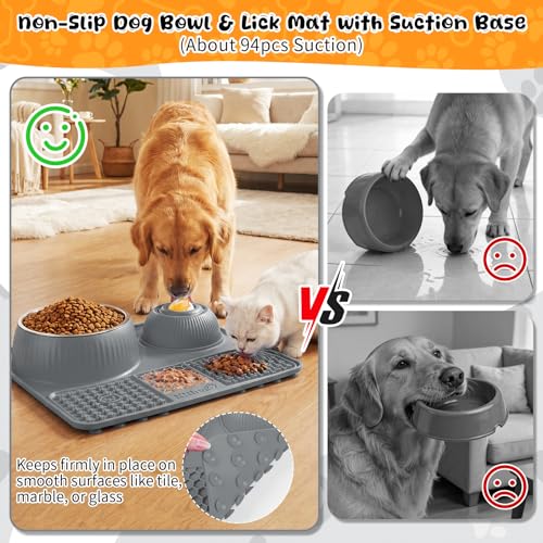 Dog Lick Bowl with Rolling Ball for Liquid and Thick Treat (Gray)