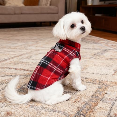 Dog Fleece Vest Sweater Winter Jacket for Small Medium Dogs (Small / #2 RED BUFFALO PLAID)