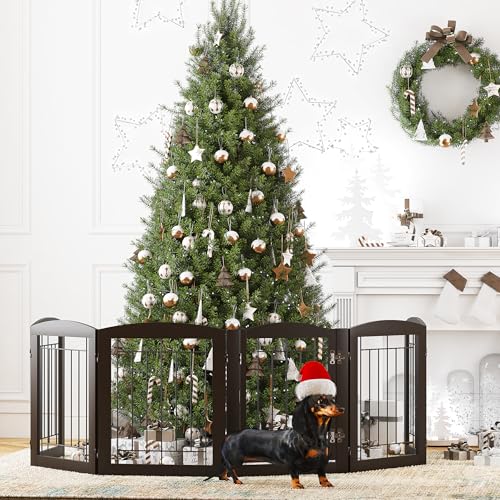 Dog Gate Indoor with Walk Through Door (Espresso / 【6 Panels with door】120"W x 24"H)