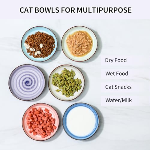 6 Inch Ceramic Cat Bowls (6 Inch, Set of 6 / Gradient Color)