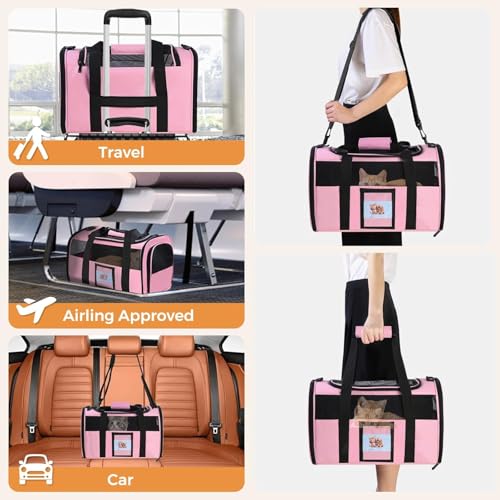 Large Soft Cat Carrier Up to 28 Lbs (Pink / 13.0"L x 13.0"W x 20.0"H)