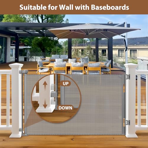 Weatherproof Outdoor Retractable Dog Gate for Deck (Gray / 35" X 55")
