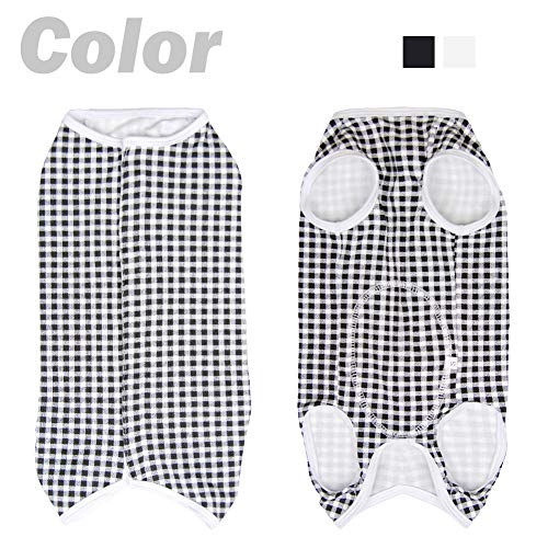 Dog’s Recovery Suit Post Surgery Shirt for Puppy (X-Large / black white plaid)